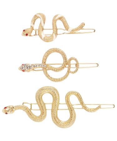 BeShiny Snake Hair Clips Stylish Gold Hair Barrettes Clip Fashion Hair Accessories for Women Gift 3 pcs 3 Count (Pack of 1)