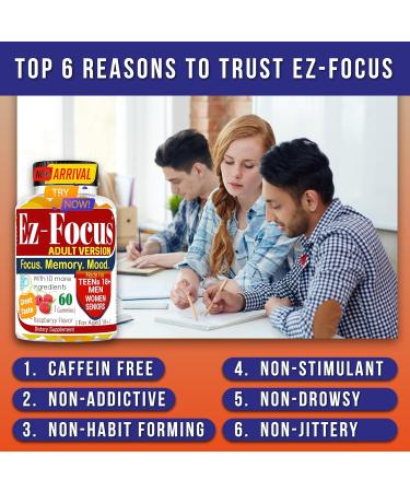 Ez-Focus Gummies for Men and Women Support Focus Memory and Mood Nootropics Brain Support Supplement -60 Ct - Buy Online on GoSupps.com