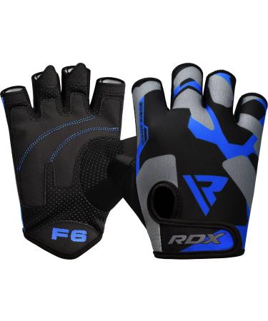 RDX Weight Lifting Gloves Gym Fitness Workout, Anti Slip Padded Palm Protection Elasticated Strength Training Equipment Men Women Half Finger Exercise Bodybuilding Calisthenics Cycling Rowing Climbing Blue Medium