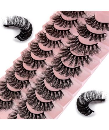 False Eyelashes Russian Strip Lashes 10 Pairs Reusable Natural Look 7D Faux Mink Lashes Fluffy Volume Wispy Fake Eyelashes Handmade Thick Soft Long Dramatic Eyelashes for Makeup (7D16)