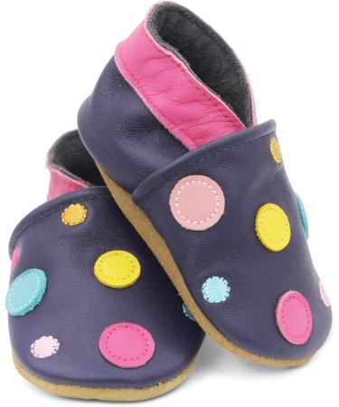 Dotty Fish Soft Leather Baby Shoes - Navy Toddler Shoes for Girls, Multi-Coloured Spotty Dotty Design, Size 2-3 Years (8 UK Child) - Buy Online on GoSupps.com