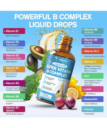 15-in-1 Liposomal Vitamin B Complex Pro B Complex Drops with Vitamin B1 B2 B3 Niacinamide Choline B5 B6 B7 Biotin Inositol Folate B12 Zinc Lutein Zeaxanthin Taurine Vitamin C 2 fl oz - Buy Online on GoSupps.com