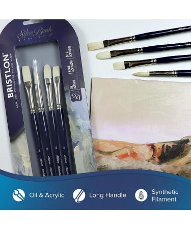 Silver Brush BR-1940 Bristlon Versatile Variety Set - Set of 4 Round, Flat, Bright, and Filbert Brushes in Size 6 - Long Handle - Buy Online on GoSupps.com