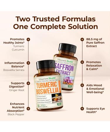 Boswellia Turmeric Curcumin Supplement + Pure Saffron Supplements for Women & Men Bundle Supports Joint Health Mood & Calm Eye Health with Ginger Root Organic Turmeric Powder Saffron Extract - Buy Online on GoSupps.com