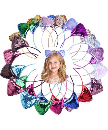 REQO 18 Pieces Cat Ears Headbands Set Cute Glitter Cat Head Accessories Flashing Girls Sequins Headdress Party Supplies For Night Clubs Raves Concert Party Christmas Halloween Adults Kids child - Buy Online on GoSupps.com