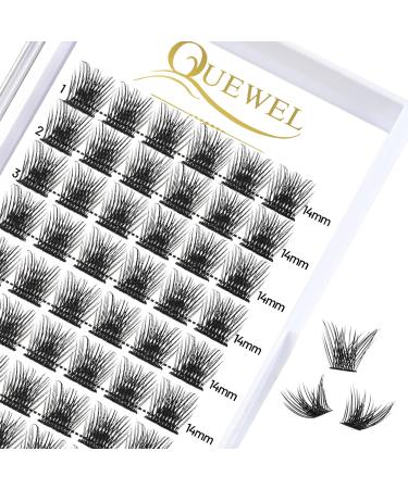 Quewel eyelash individually single eyelashes lashes natural mat mega c curl 14mm eyelash segments wide foundation individual eyelashes for eyes makeup diy eyelash extensions (fluffy-c-14) 1 piece (1 Pack) matt mega-c-14mm