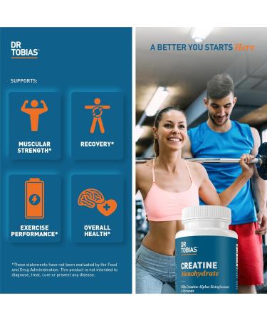 Dr. Tobias Creatine Monohydrate Pills | 5g Complex with Creatine Alpha-Ketoglutarate & Pyruvate | Muscle Strength Energy & Recovery | 90 Tablets - Buy Online on GoSupps.com