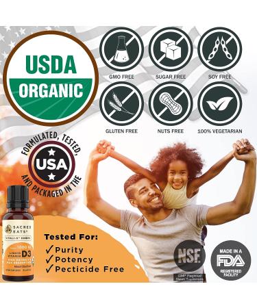 Organic Liquid Vitamin D Drops | Sugar Free | Easy to Use | 1000 IU per Drop | Coconut MCT Oil | High Dose Supplement for Kids & Adults | Max Absorption | Great Citrus Taste - Buy Online on GoSupps.com