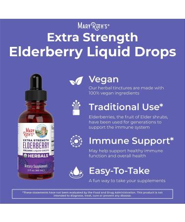 MaryRuth Organics Elderberry Syrup Extra Strength USDA Organic Elderberry Sugar Free Adults & Kids Immune Support Supplement for Ages 1+ Clean Label Project Verified Vegan Gluten Free 2 Fl Oz 1 Fl Oz (Pack of 1) - Buy Online on GoSupps.com
