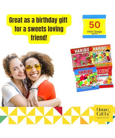 Haribo Sweets Hamper Gift Box - 50 Mini Bags | Supermix, Starmix, Tangfastic, Strawbs | Kids Party Bag Fillers - Buy Online on GoSupps.com