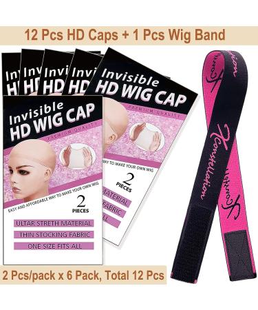 Xconstellation 12 Pcs HD Wig Caps for Women - Transparent & Invisible Stocking Caps with Elastic Wig Band Set - Wig Accessories - Buy Online on GoSupps.com
