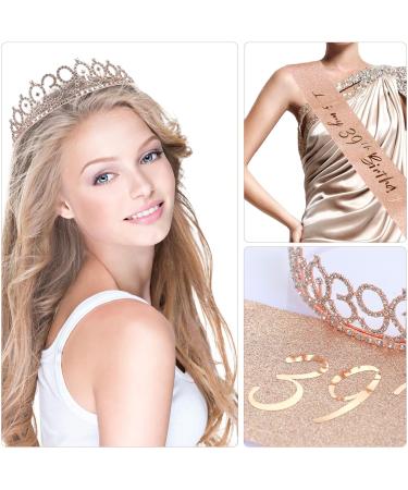 39th Birthday Sash and Tiara Set Rose Gold Birthday Sash Crown Birthday Party Favors Supplies for Girls Birthday Party - Buy Online on GoSupps.com