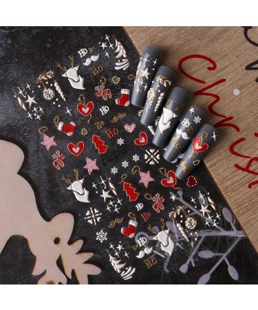 JMEOWIO 3D Embossed Christmas Glitter Nail Art Stickers Decals Self-Adhesive 5D Snowflake Xmas Winter Holiday Heart Star Nail Supplies Nail Art Design Decoration Accessories 4 Sheets - Buy Online on GoSupps.com