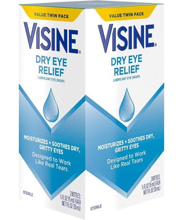 Visine Dry Eye Relief Lubricant Eye Drops Twin Pack - 0.5 fl. oz x 2 | Soothes Dry, Gritty Eyes with Polyethylene Glycol 400 | Moisturizing Formula Mimics Real Tears - Buy Online on GoSupps.com