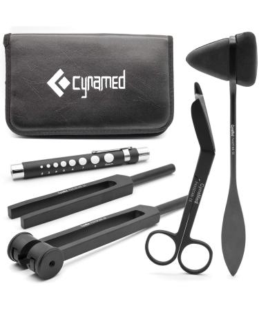 CYNAMED Medical Student Exam Kit - 5-Piece Assessment and Diagnostic Set - Reflex Hammer C128 and C512 Tuning Forks Pupil Gauge Bandage Scissors  Perfect for Medical Students!
