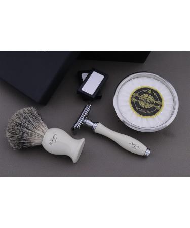Men's Shaving Set - Black Badger Hair Brush Soap & Bowl Leather Razor Pouch | Perfect Gift for Grooming - Buy Online on GoSupps.com