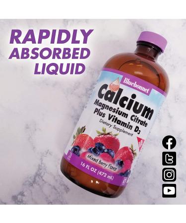 Bluebonnet Nutrition Liquid Calcium Magnesium Citrate with Vitamin D3 - Natural Mixed Berry Flavor, 16 fl oz - Buy Online on GoSupps.com
