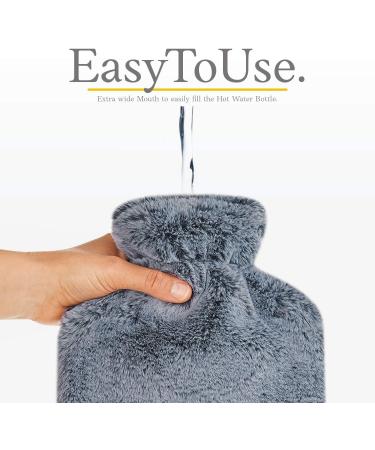 Qomfor Hot Water Bottle with Soft Cover - 1.8L Large - Pain Relief for Neck, Shoulders, Menstrual Cramps - Hot/Cold Therapy - Dark Grey - Buy Online on GoSupps.com