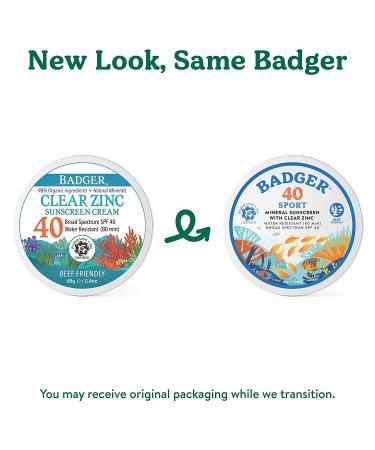 Badger Clear Zinc Sunscreen Cream SPF 40 - Unscented 2.4 oz | Natural Protection - Buy Online on GoSupps.com
