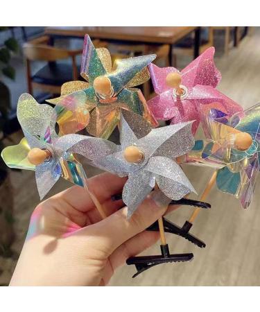 Windmill Sequins Hair Clips - Colorful Glitter Pinwheel Hair Clamp | Colorful Pinwheel Hair Bows Cartoon Random Accessories for Birthday Holiday - Buy Online on GoSupps.com