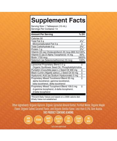 Vegan Sugar-Free Hair Growth Vitamins with Biotin & Hyaluronic Acid - 14 Liquid Pouches | Vitamin D3, E, Selenium | Non-GMO & Gluten-Free - Hair & Skin Care - Buy Online on GoSupps.com