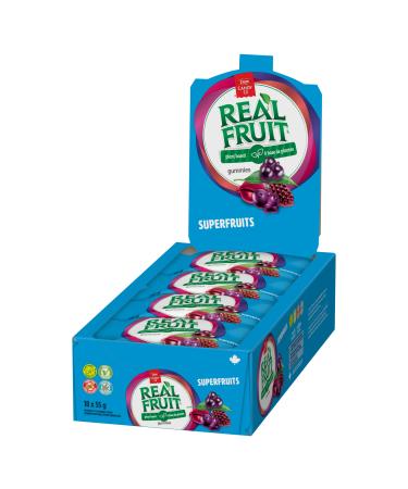 Realfruit Gummies Superfruits - Cranberry Black Currant Blueberry and Blackberry Flavoured Plant Based Gummies 18x55g Caddy Pack Superfruits 55g Single Serve (Pack of 18)