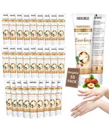50 Pack Travel Size Body Lotion 1 oz Shea Butter Cocoa Butter Body Lotion Dry Skin Moisturizer with Flip Cap for Extra Dry Skin Inns Hotels Resorts Airlines Offices Gyms and More Butter and Cocoa Butter