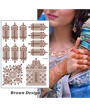 Brown Henna Temporary Tattoo Stickers - 80+ Exquisite Lace Flower Mandala Elephant Patterns - Waterproof Fake Tattoos for Women - 6Pcs Set - Buy Online on GoSupps.com