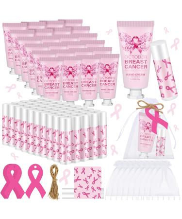 50 Set Breast Cancer Awareness Gifts Bulk Woman Pink Ribbon Lip Balm Hand Cream Include 50 Lip Balm 50 Hand Cream 50 Bag 50 Tag Breast Cancer Awareness Month Items Survivors Offices