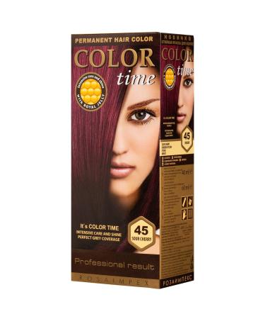 COLOR TIME | Permanent Gel Hair Dye Morello Color 45 | Enriched with Royal Jelly and Vitamin C | Permanent Hair Color | Covers Gray Hair | 100 ML 45 Sour Cherry
