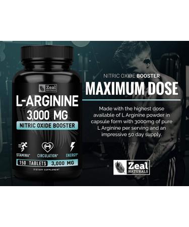 Maximum Strength L-Arginine 3000mg Tablets | Nitric Oxide Booster for Muscle Growth, Energy & Vascular Function - 150 Count - Buy Online on GoSupps.com