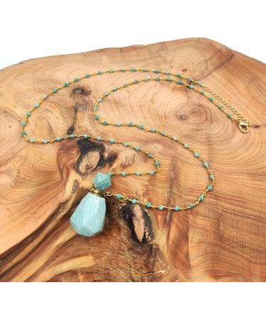 Ubrand Gemstone Perfume Bottle Pendant | Essential Oil Diffuser Necklace | Natural Crystal Agate Jewelry | Amazonite G Rosary Beads - Buy Online on GoSupps.com