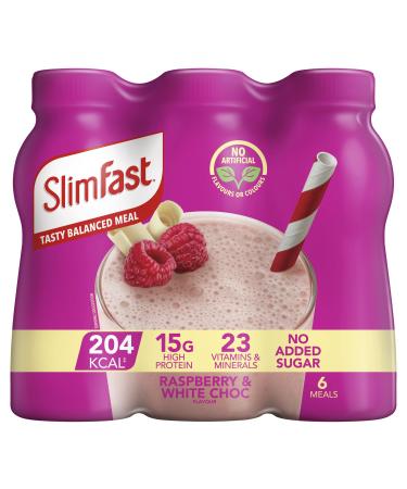 SlimFast SlimFast 6-pack of meal replacement shakes for weight loss and balanced nutrition rich in protein vitamins and minerals no added sugar raspberry and white chocolate flavor 6 x