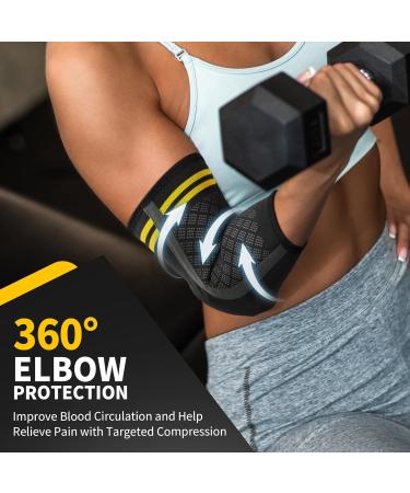 Cambivo 2x Elbow Bandage for Men & Women Tennis & Golf Pain Relief Gel Pads & Stabilizers XL Black/Yellow Tendonitis Treatment - Buy Online on GoSupps.com