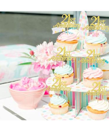 Pack of 24 21 Anniversary Cupcake Toppers Glitter "Happy 21th Anniversary" Cake Toppers Number 21 Eightteen Sweet 21 Birthday Wedding Anniversary Party Cake Decorations Accessories Gold 21st Gold - Buy Online on GoSupps.com