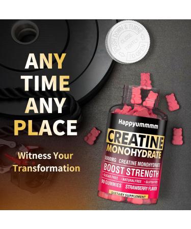 Creatine Monohydrate Gummies 5000mg - Muscle Strength & Energy Boost - 90 Count Strawberry Chewables for Men & Women - Pre-Workout Supplement - Buy Online on GoSupps.com