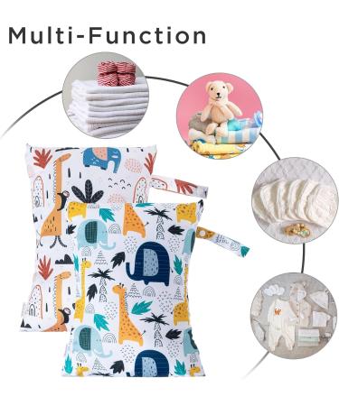 HBSelect 2PC Waterproof Diaper Bag - Reusable Zippered Wet Wiper Organizer for Babies & Toddlers with Animal Sketches - Buy Online on GoSupps.com