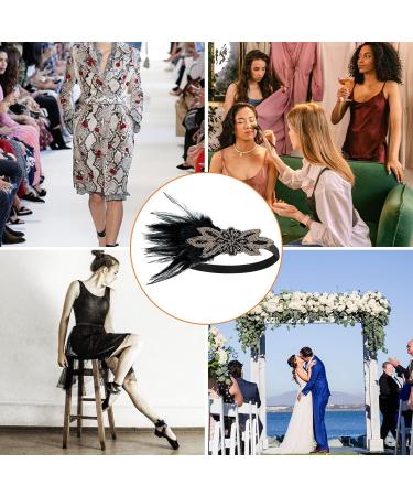 1920s Flapper Feather Headband 20s Sequined Showgirl Headpiece Roaring 20's Theme Set for Women Girls Costume Headwear (Black Feather) - Buy Online on GoSupps.com