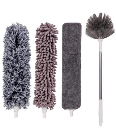 Microfiber Duster with Extension Pole(Stainless Steel) 30 to 100 Inches, Washable Dusters, Reusable Dusters, Bendable Duster for High Ceiling, Cleaning Ceiling Fan, Furniture, Blinds, Cars
