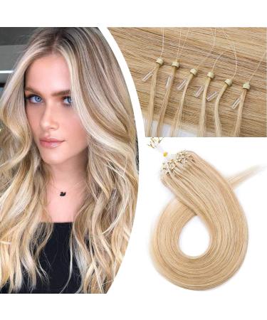 20" Micro Loop Hair Extensions Human Hair 100 Strands #18P613 Ash Blonde&Bleach Blonde (50g)