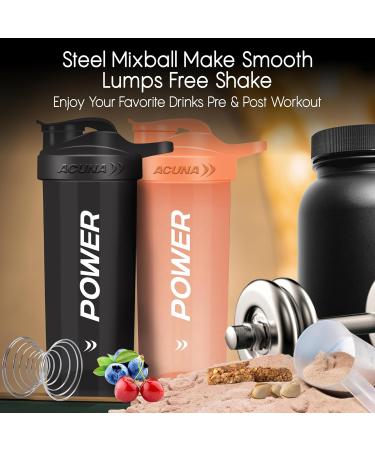ACUNA POWER Shaker Bottle For Protein Powder 700 ml (Pack Of 2) | BPA Free Leakproof Screw On Lid Secure Drink Flip Cap Sports Gym Supplement Protein Shake Bottle (Metallic Black - Tangy Orange) 700 ML Black - Tangy Orange - Buy Online on GoSupps.com