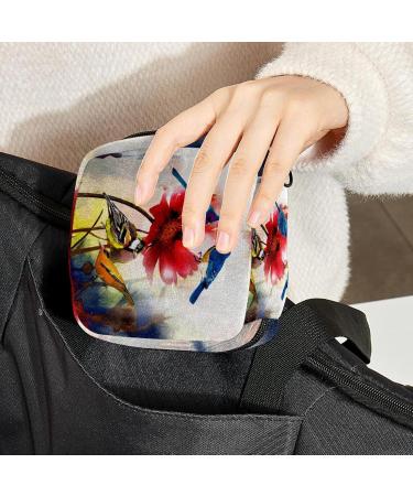 Menstrual Pad Bag with Zipper | Stylish Tampon Collection Pouch for Women & Girls | Birds & Poppies Design - Buy Online on GoSupps.com