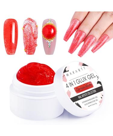 Makartt Solid Builder Gel for Nails 4 in 1 Nail Extension Gel 3D Gel Sculpting Strong Nail Glue for Acrylic Nails Nail Rhinestone Glue Gel Hard Gel Nail Lamp Required Crimson Allure