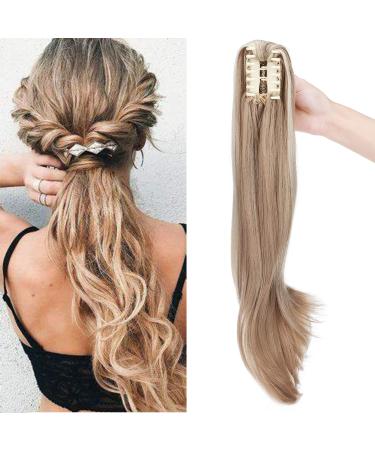 Ponytail extension ponytail braid with bracket hair part hair extension hair skin hair heat-resistant micro-wavy like real hair 22 "(55cm) sandy blonde & blonde bleach 55 cm sandy blonde & blonde bleach