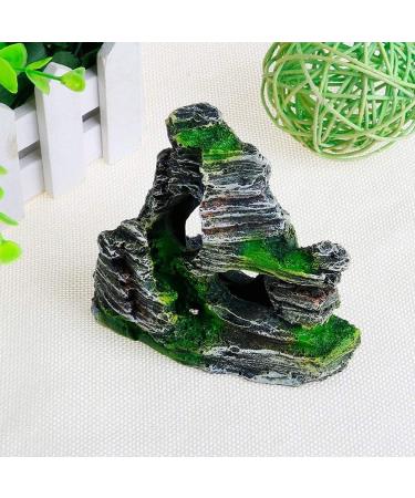 2PCS Aquarium Rock Cave Decoration with Green Grass | Resin Fish & Shrimp Hiding Accessories | Mountain View 11x9x11cm & 10x5.5x10cm - Buy Online on GoSupps.com