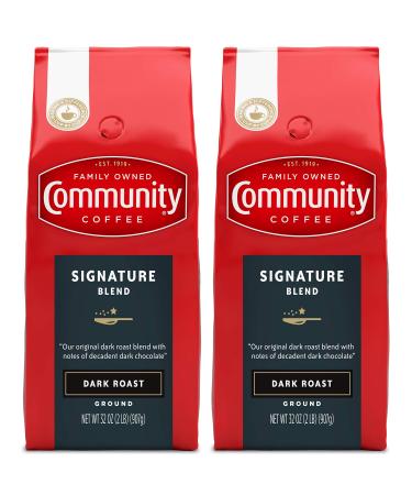 Community Coffee Signature Blend Ground Coffee, Dark Roast, 64 Ounce (32 Ounce Bags, Pack of 2) Signature Dark Roast 2 Pound (Pack of 2)