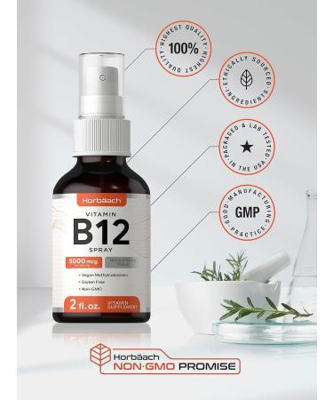 Vitamin B12 Methylcobalamin Spray 5000mcg 2oz | New Packaging | Vegetarian Liquid | Non GMO Gluten Free | Berry Flavor by Horbaach - Buy Online on GoSupps.com