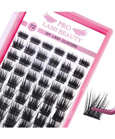Cluster Lashes 72 Pcs Lash Clusters DIY Eyelash Extension Individual Lashes Shimmer D-12mm Thin Band Easy to Apply at home Lashes 12 mm Shimmer