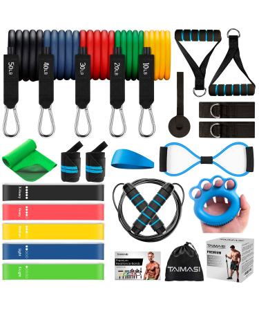 23Pcs Resistance Bands Set Workout Bands, 5 Stackable Exercise Bands with Handles, 5 Resistance Loop Bands, Jump Rope, Figure 8 Resistance Band, Headband, Cooling Towel