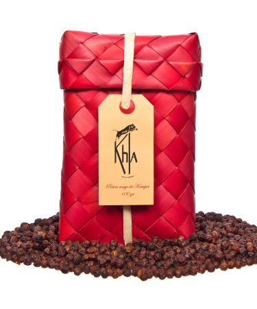 Khla - Organic Kampot Red Pepper - Peppercorns 100g - Traditional Palm Leaf Gift Box - Grand Cru, Sweet & Fruity - Cooking Ingredient - Asian Spice - Cambodian Origin